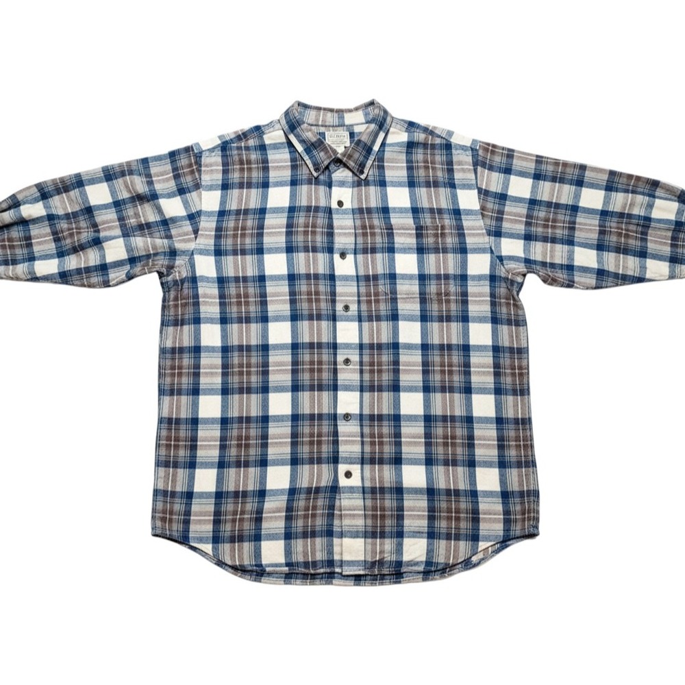 LL Bean Mens XXL Scotch Plaid Flannel Shirt Indigo Tartan Preppy Gorpcore Cabin